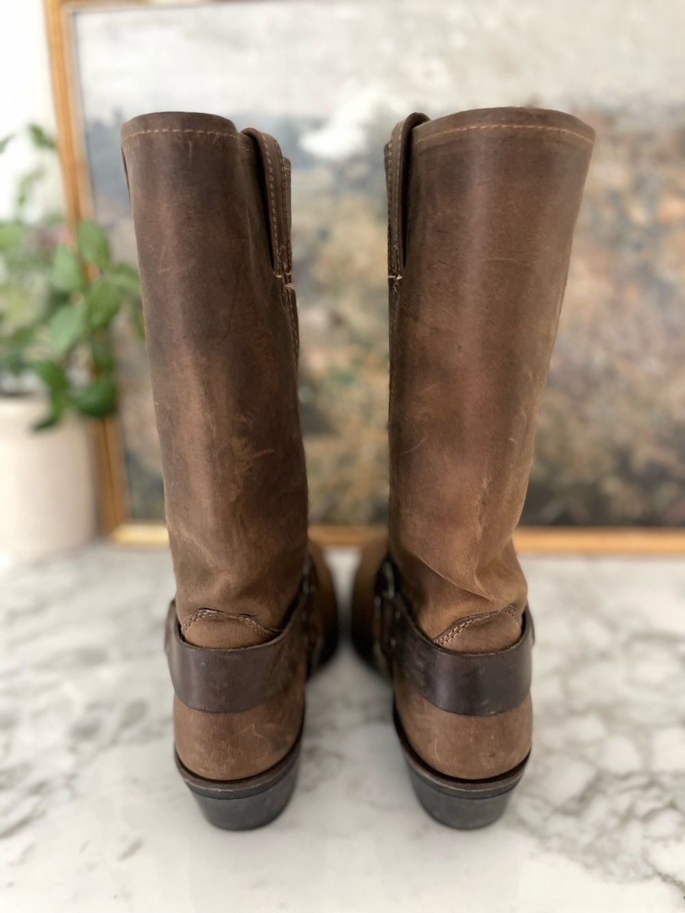 Frye 12R Harness Boots 77300 Chocolate Brown Leather Size 7.5 - Picture 4 of 9